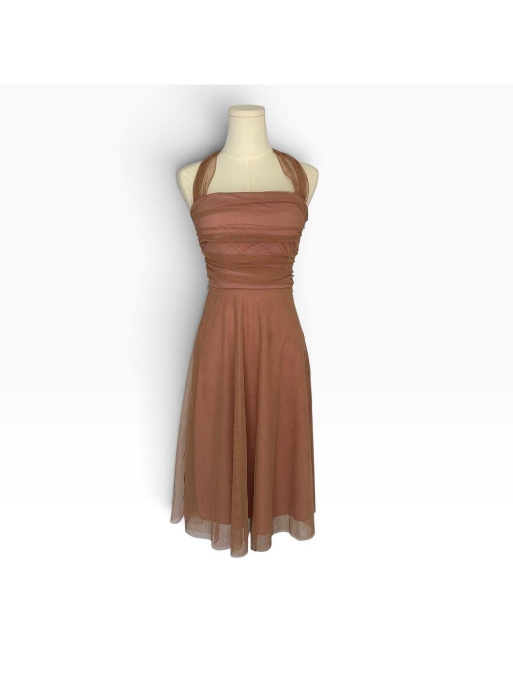 Y2K OXOXO Collection Brown Tulle Halter Dress